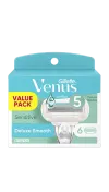 Deluxe Smooth Venus 5 Blade Razor Refills Value Pack for Sensitive Skin