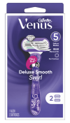 Deluxe Smooth Swirl Venus 5 Blade Razor in Purple with 2 Cartridges