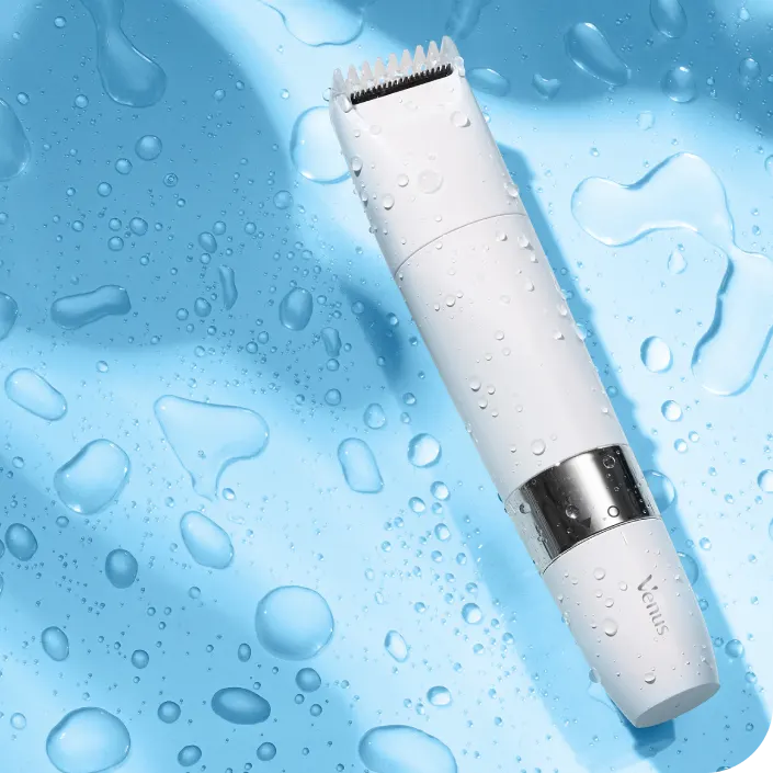Pubic Hair & Skin Trimmer with water droplets