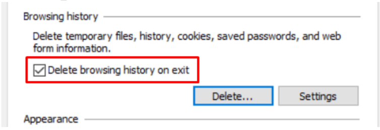 Delete browsing history and cookies