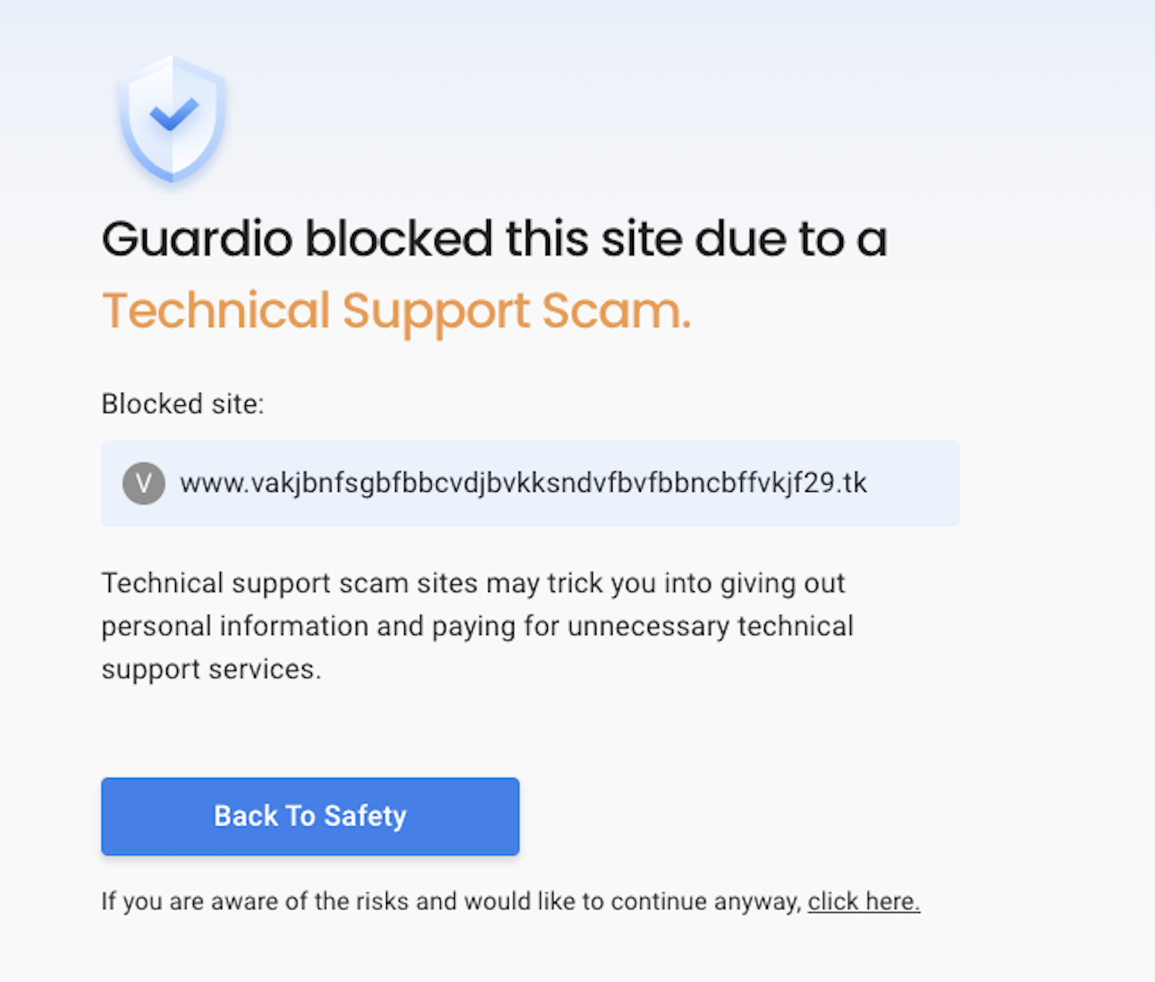 Example of Guardio Block page