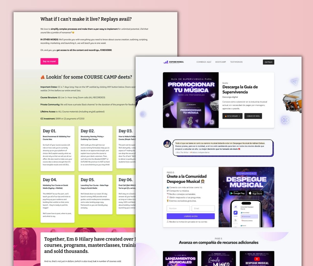 Landing Page Examples from Em Connors and Adrian Dalsus