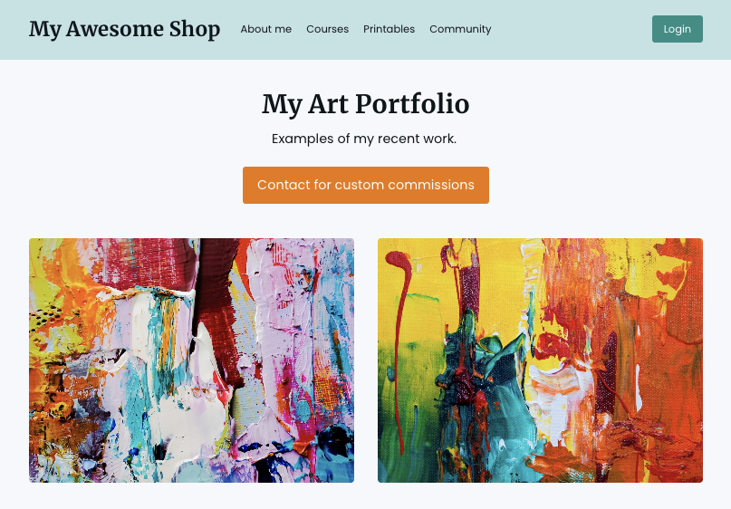 Podia for artists: Artist portfolio example