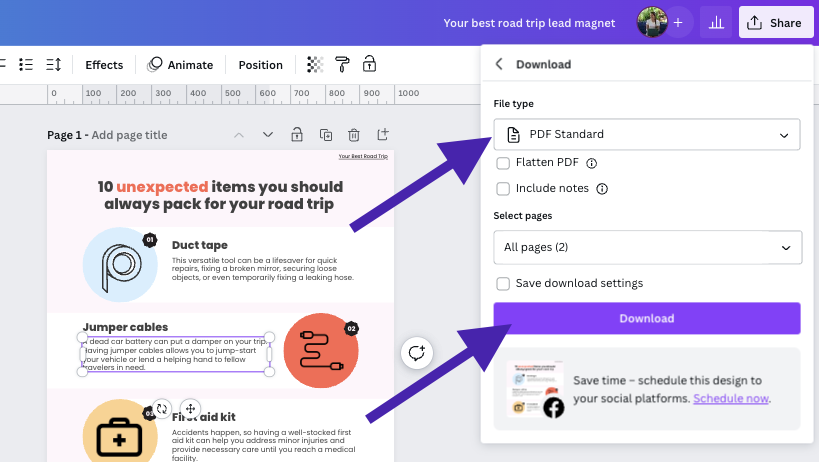 Lead magnet guide: Downloading your PDF from Canva