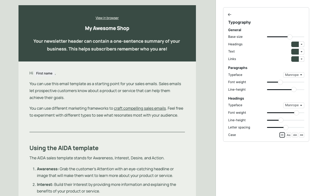 Podia's email editor and customization options