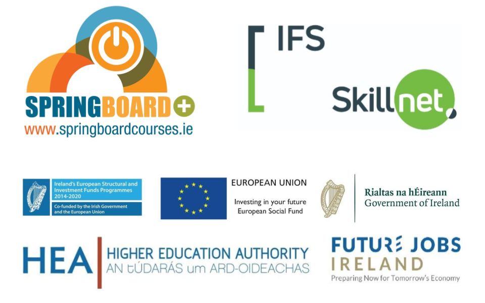 Springboard, HCI, and IFS SKillnet logo collection.