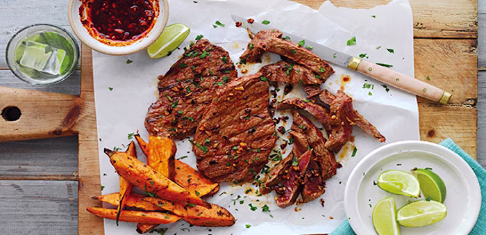 Steak with sweet potato fries