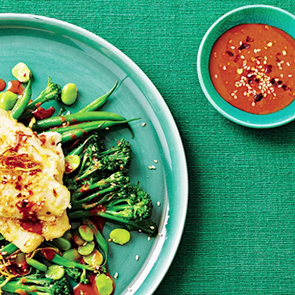 Three-Green Stir Fry with Sesame Fish