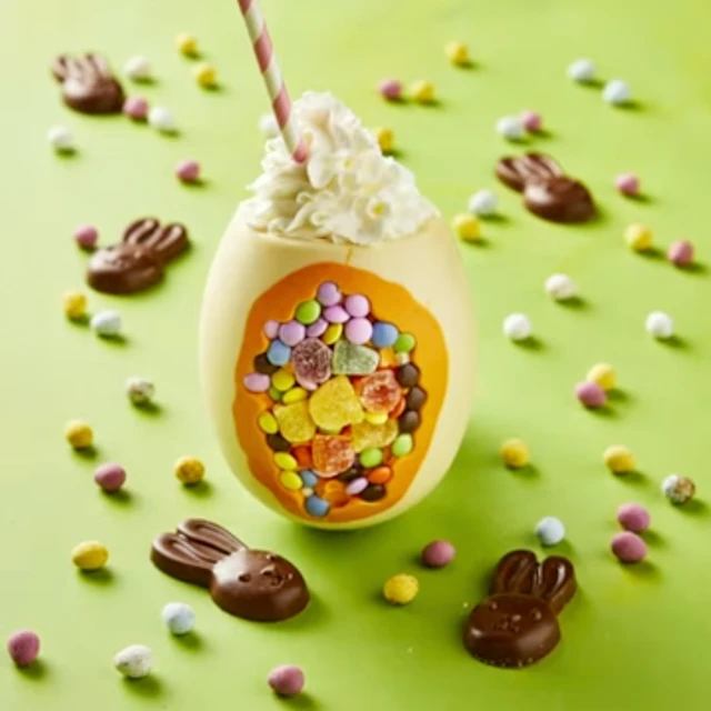 white chocolate easter egg milkshake with whipped cream