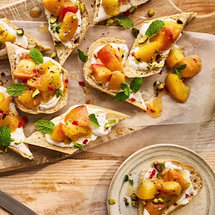 Thyme & Peach Bruschetta with Ricotta and Pistachios