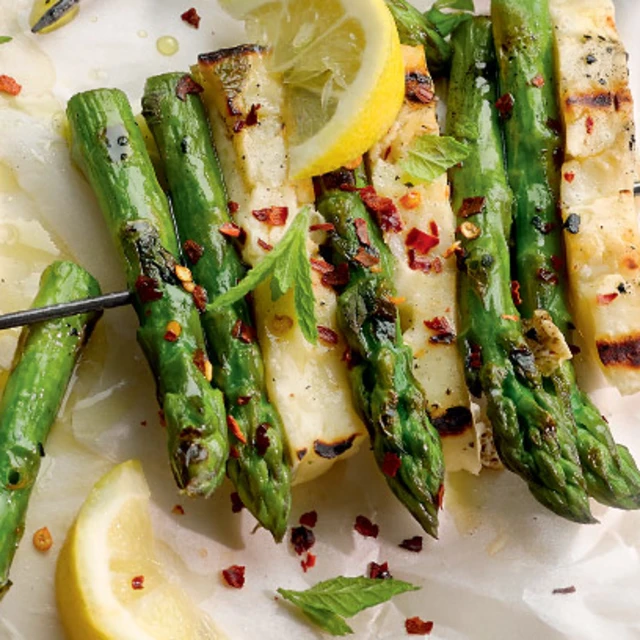 Asparagus and Halloumi Skewers with Mint