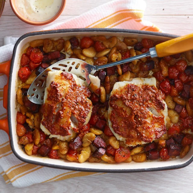 Cod, Chorizo and Butterbean Bake