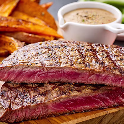 Ribeye Steak with Sweet Potato Chips and Five Peppercorn Sauce