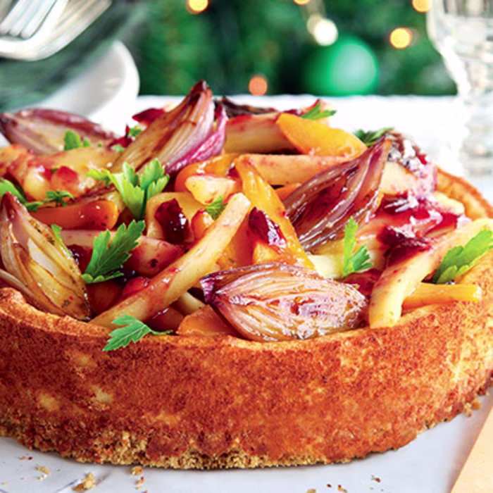 Stilton Cheesecake with Glazed Vegetables