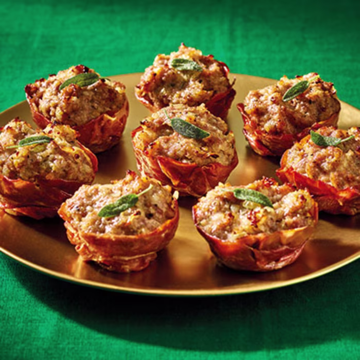 Crispy Prosciutto Cups with Sausage and Sage Stuffing