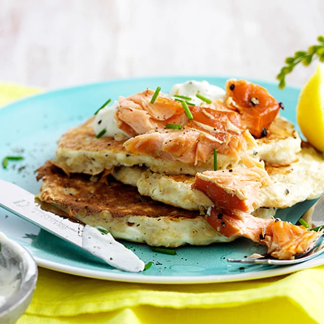 Fluffy Oat Pancakes With Hot Smoked Salmon