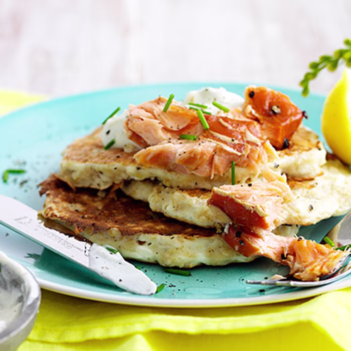 Fluffy Oat Pancakes With Hot Smoked Salmon