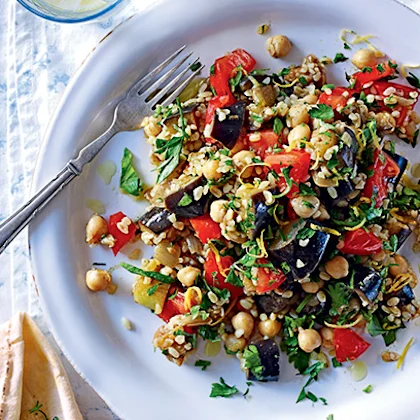 Aubergine and Chickpea Salad