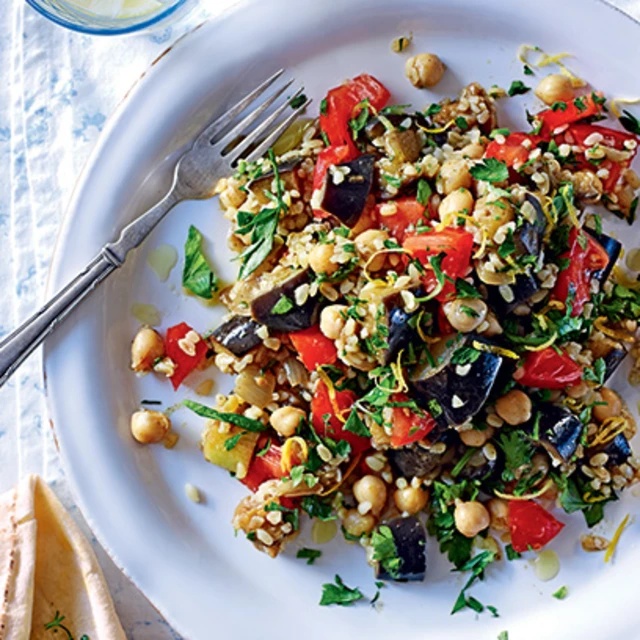 Aubergine and Chickpea Salad