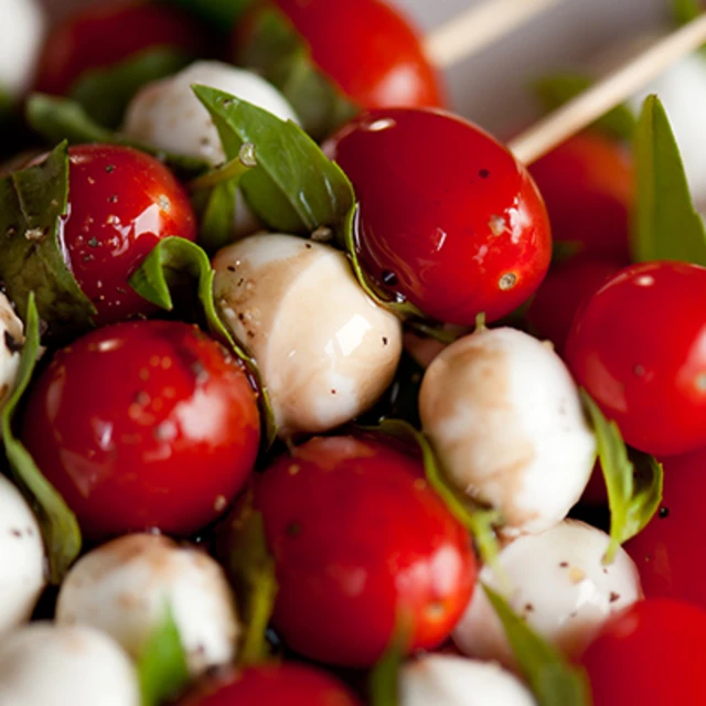 Tomato, Basil and Mozzarella Skewers