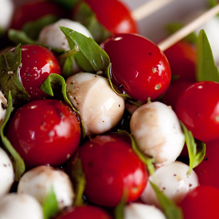 Tomato, Basil and Mozzarella Skewers