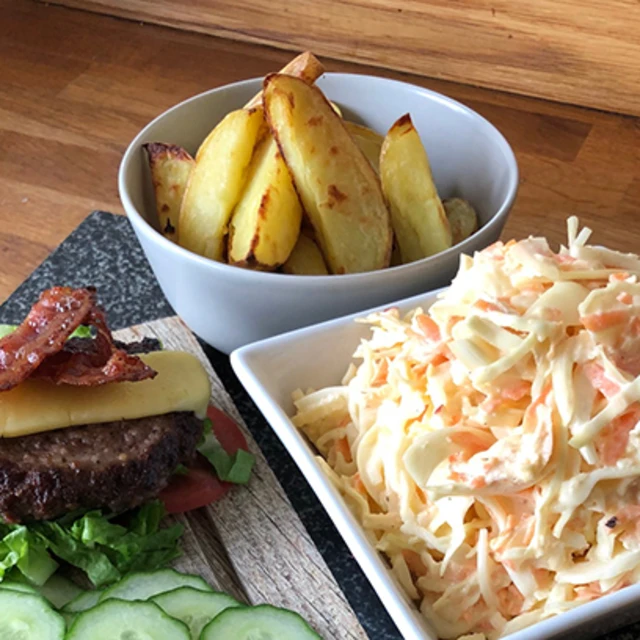 Bacon Cheese Burger and Homemade Slaw