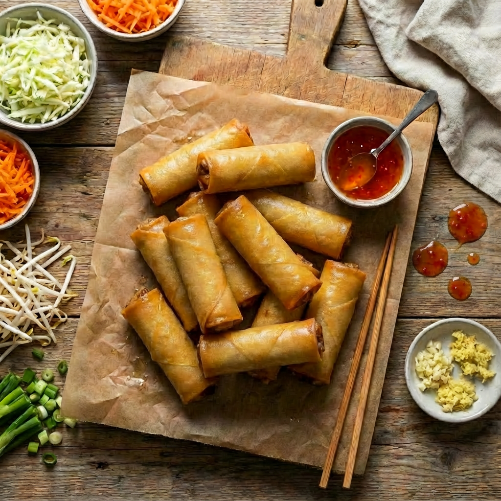 Crispy Vegetable Spring Rolls with sweet chilli sauce