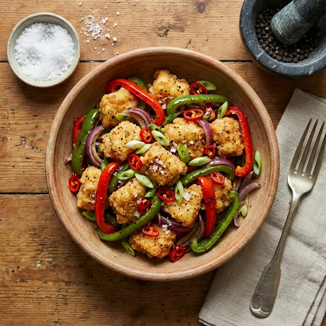 Salt & Pepper Chicken with peppers and spring onions