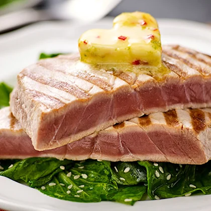 Grilled Tuna Steaks with Heart-Shaped Chilli and Lime Butter