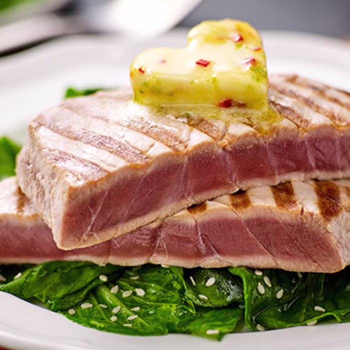 Grilled Tuna Steaks with Heart-Shaped Chilli and Lime Butter