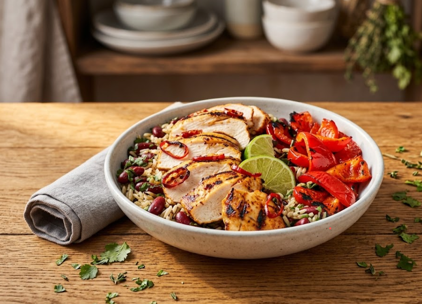 BBQ Chilli Chicken with Charred Red Pepper & Wild Rice