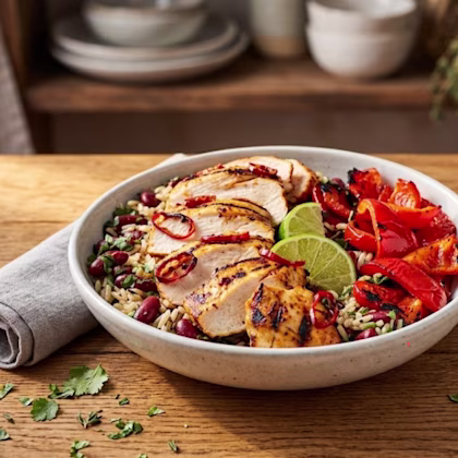 BBQ Chilli Chicken with Charred Red Pepper & Wild Rice