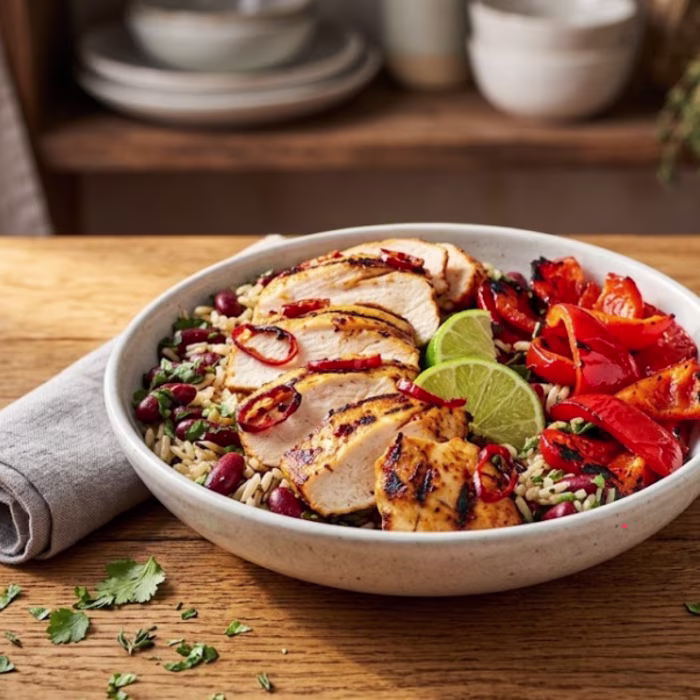 BBQ Chilli Chicken with Charred Red Pepper & Wild Rice