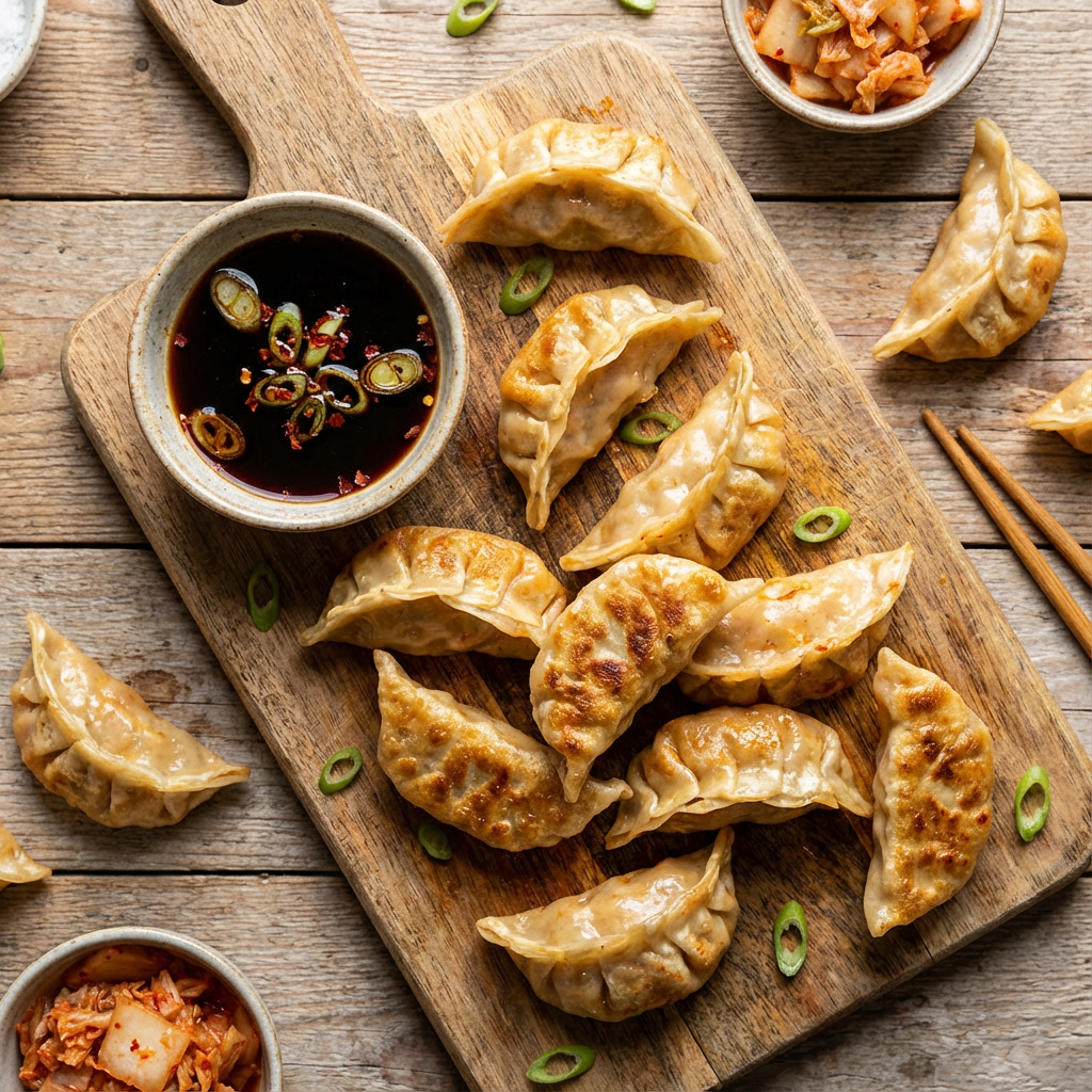 Pork & Kimchi Dumplings with Dipping Sauce