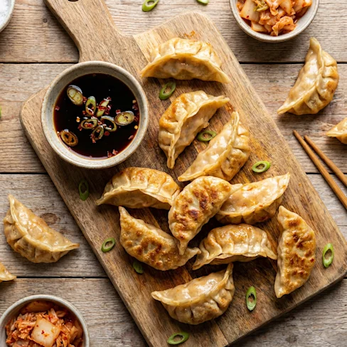 Pork & Kimchi Dumplings with Dipping Sauce