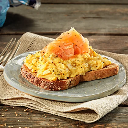Scrambled egg and Smoked Salmon on Toast