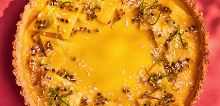 passion fruit and mango curd tart