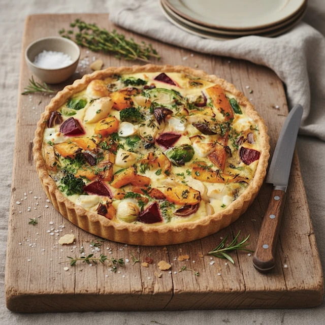 Roasted Veg and Cheeseboard Tart