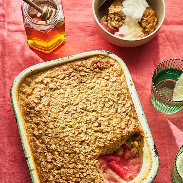 Rhubarb and Peanut Butter Baked Oats