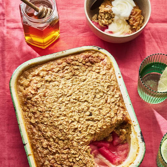 Rhubarb and Peanut Butter Baked Oats