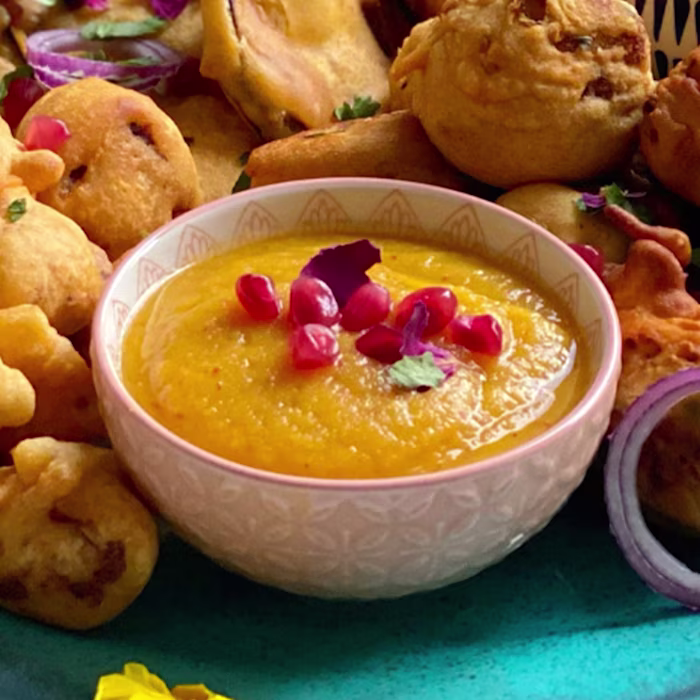 mango chutney garnished with pomegranate seeds