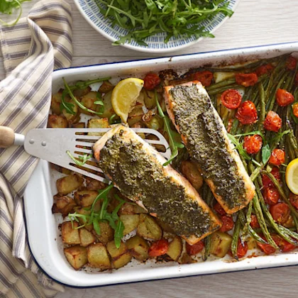 Pesto Salmon Traybake