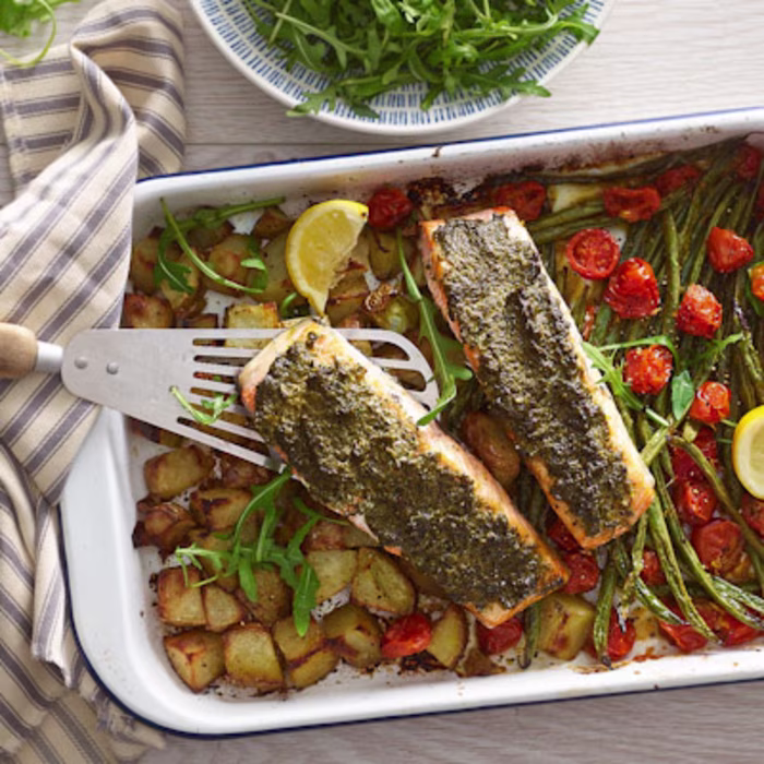 Pesto Salmon Traybake
