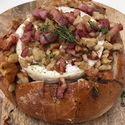 Coburg with French Camembert, Crispy Bacon and Garlic