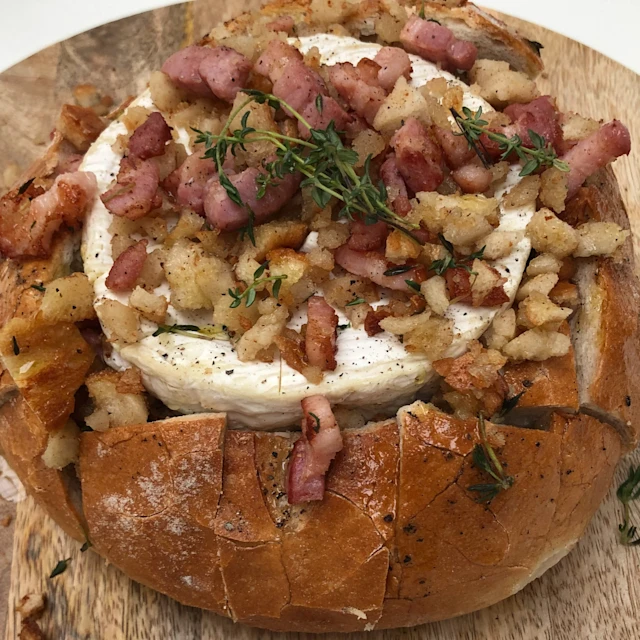 Coburg with French Camembert, Crispy Bacon and Garlic