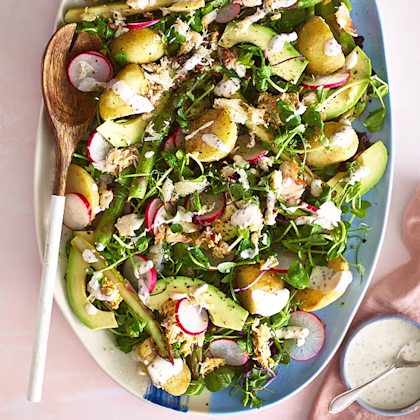 Crab, Avocado and Asparagus Salad with Radish & Baby Potatoes