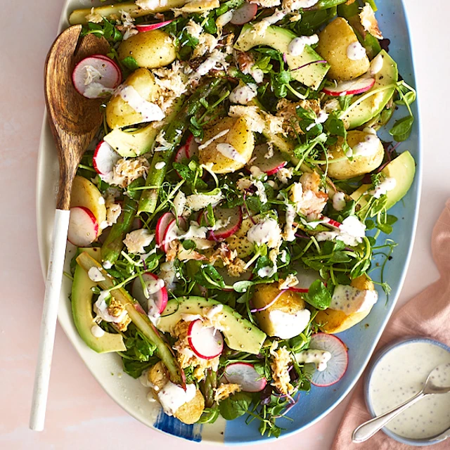 Crab, Avocado and Asparagus Salad with Radish & Baby Potatoes