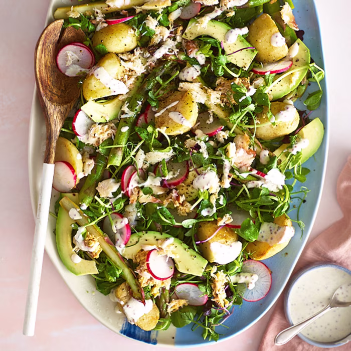 Crab, Avocado and Asparagus Salad with Radish & Baby Potatoes