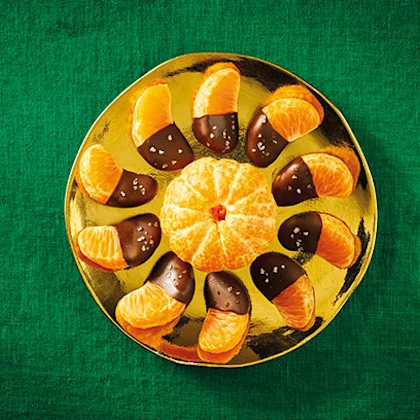 Clementine Segments Coated with Dark Chocolate and Sea Salt