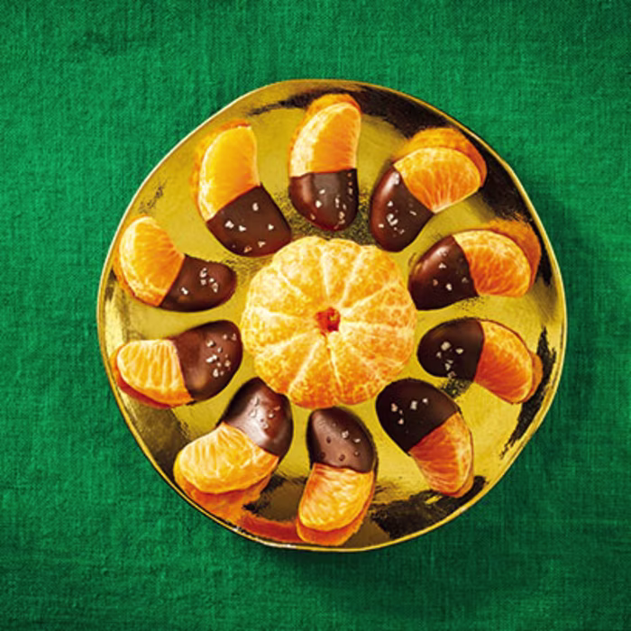 Clementine Segments Coated with Dark Chocolate and Sea Salt